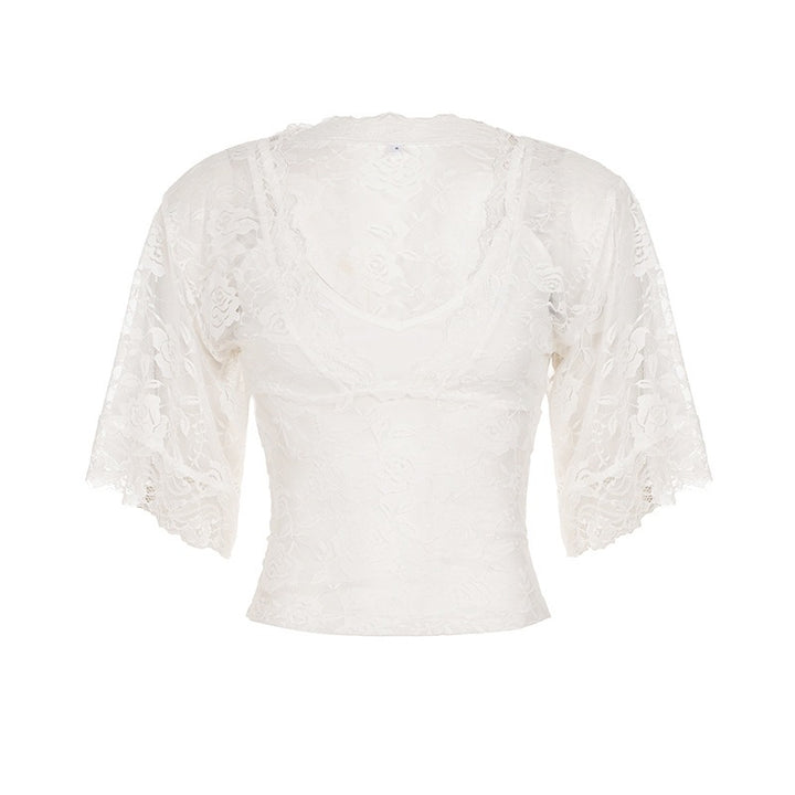 Damen Spitzenoberteil mit weitem Ärmel und romantischen Rüschendetails Echo Archiv