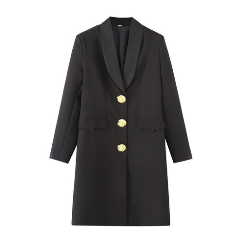 Damen nan taillierter Longblazer mit Schalkragen markanten Schmuckknöpfen und Pattentaschen Echo Archiv