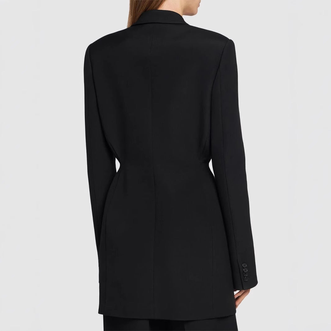 Damen Einreihiger Longblazer mit taillierter Silhouette und weiter Palazzohose Echoarchiv