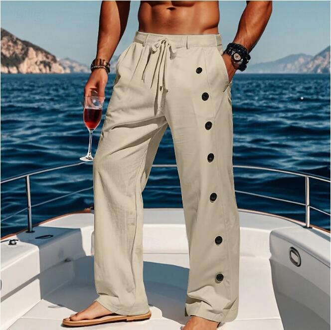 Herren lässige strandtaugliche Hose mit seitlichen Knopfdetails Echoarchiv