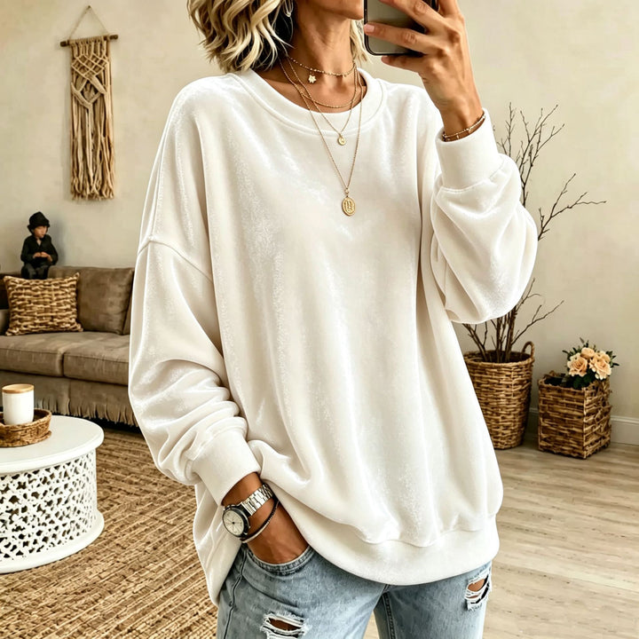 Damen Oversize-Samtpullover mit weitem Schnitt und geripptem Saum Echoarchiv