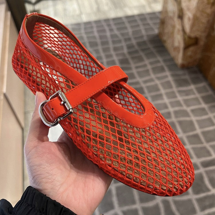 Damen Netz-Ballerinas mit elegantem Riemen und bequemer Sohle Echoarchiv