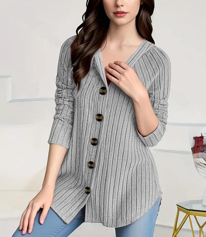 Damen nan kaschierender gerippter Strickcardigan mit V-Ausschnitt und dekorativen Knöpfen Echo Archiv