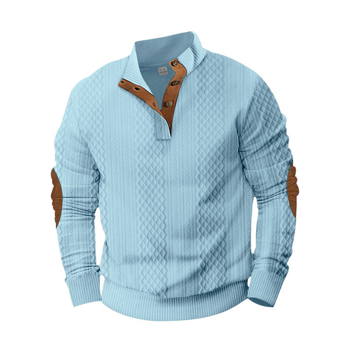 Herren nan strukturierter Henley-Pullover mit Stehkragen, Knopfleiste und Lederoptik-Ellbogenbesatz Echo Archiv