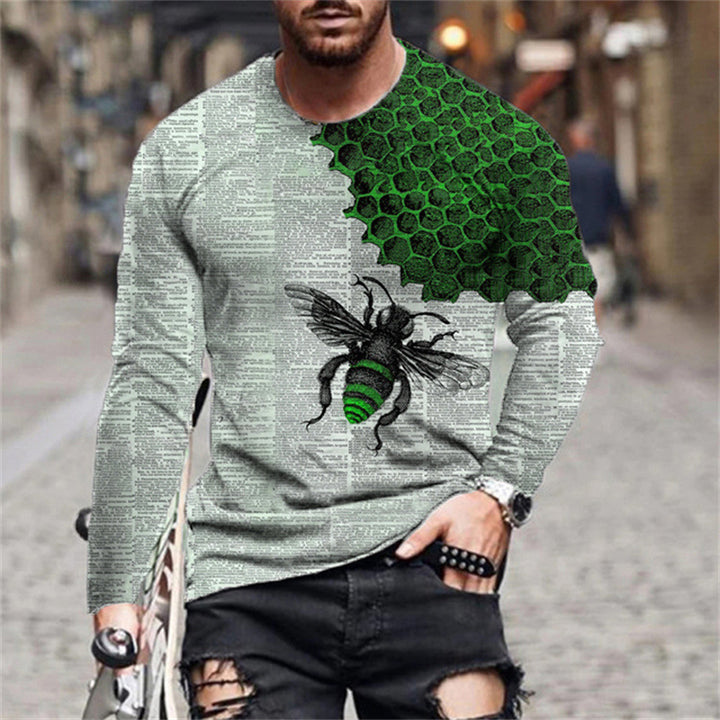 Herren Langarmshirt mit kreativem Bienen- und Honigwabenmuster Echoarchiv