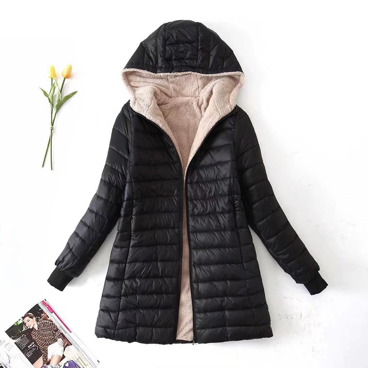 Damen nan gesteppter Steppmantel mit Teddyfutter, taillierter Silhouette und Kapuze Echo Archiv