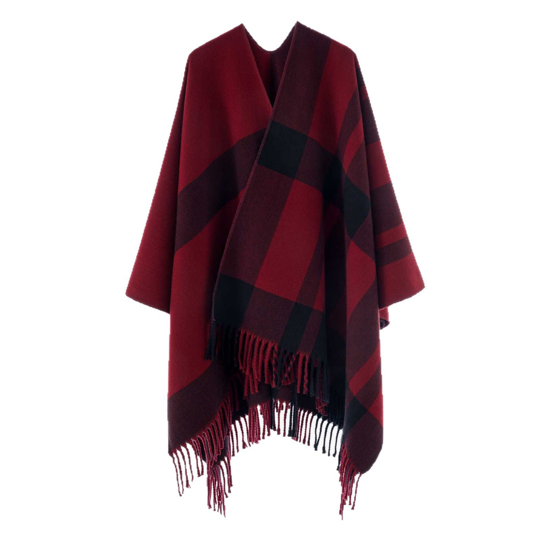 Damen Oversize-Cape mit Glencheck-Muster und Fransenabschluss Echo Archiv