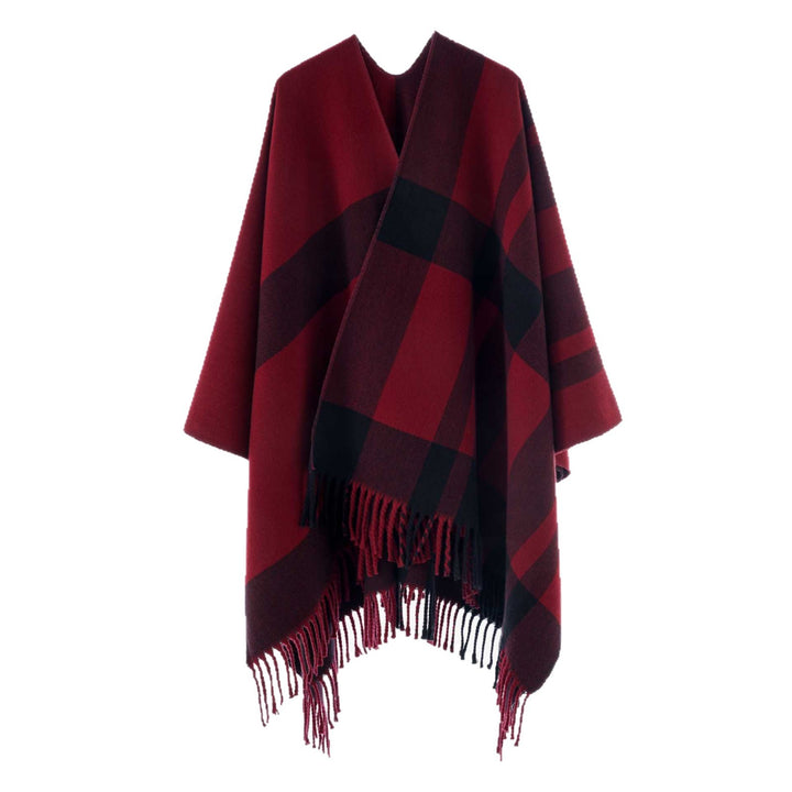 Damen Oversize-Cape mit Glencheck-Muster und Fransenabschluss Echo Archiv