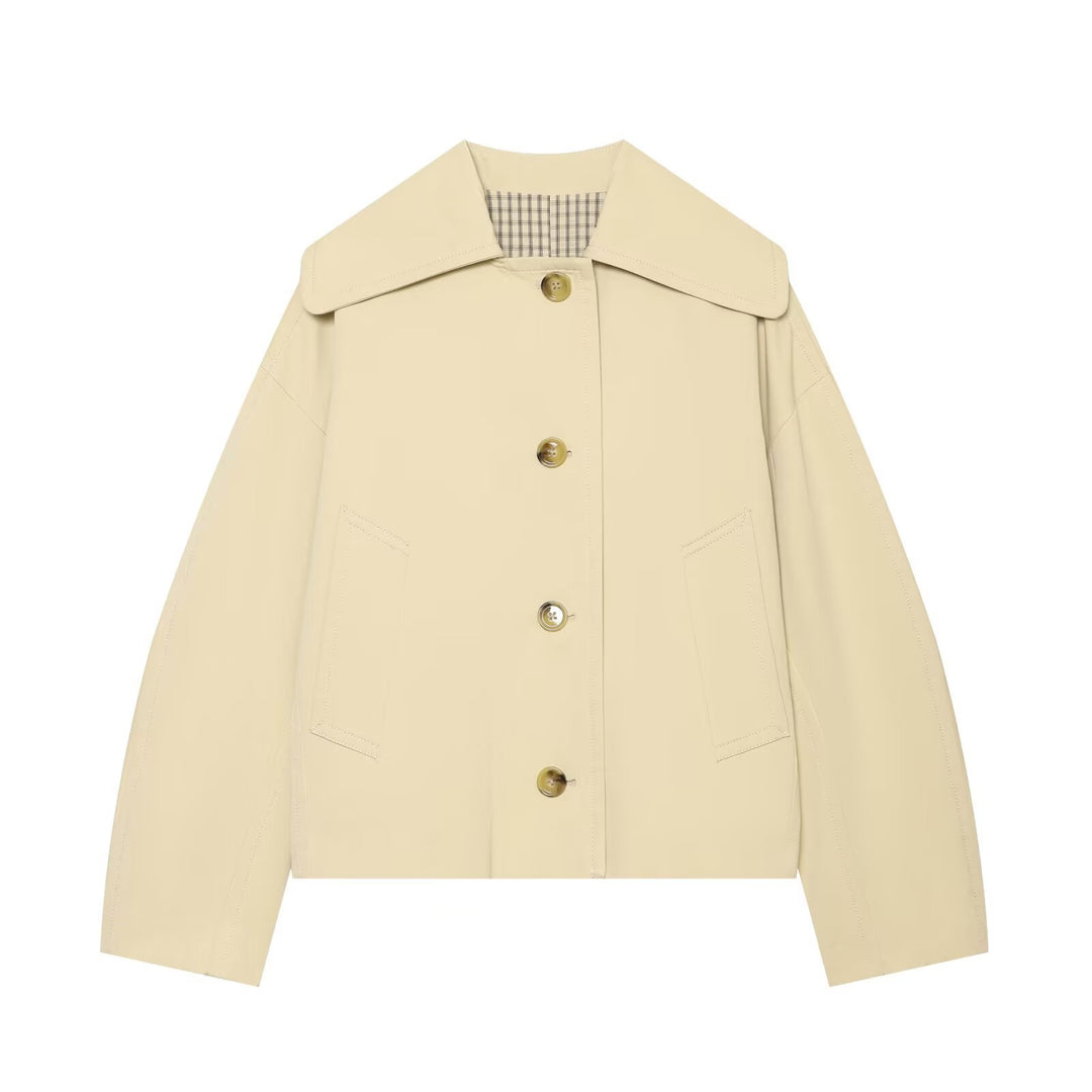 Damen Cropped Utility-Blouson mit übergroßem Reverskragen und Hornknopf‑Front Echo Archiv