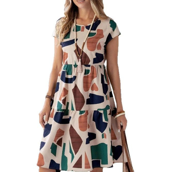 Damen Midikleid mit grafischem Muster und Schlaufenärmel Echo Archiv
