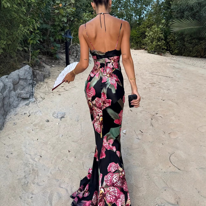 Damen Maxikleid mit floralem Seiden-Effekt und feinen Spaghettiträgern Echo Archiv