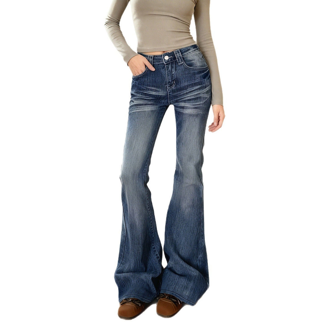 Damen Hochtaillierte Flared-Jeans mit Used-Waschung und Five-Pocket Echo Archiv