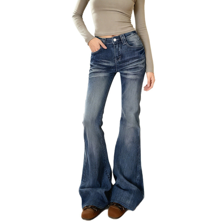 Damen Hochtaillierte Flared-Jeans mit Used-Waschung und Five-Pocket Echo Archiv