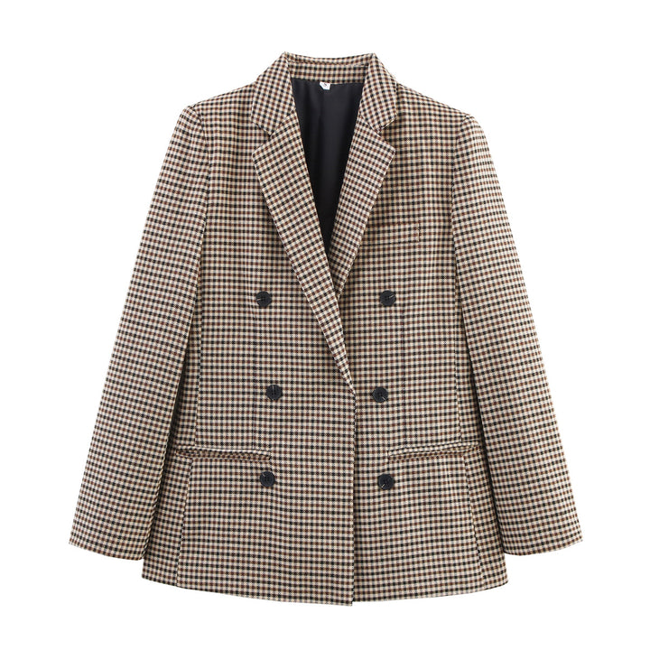 Damen Doppelreihiger Wollmix-Blazer im Glencheck/Hahnentritt mit leicht boxy Schnitt Echo Archiv