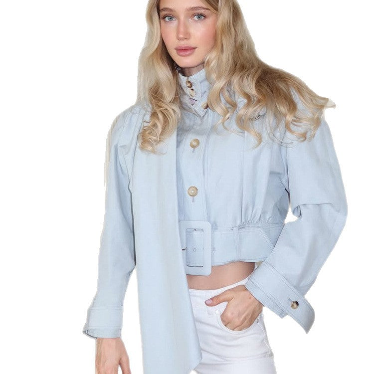 Damen Taillierte Cropped-Jacke mit überlanger Schluppe & breitem Taillengürtel Echoarchiv