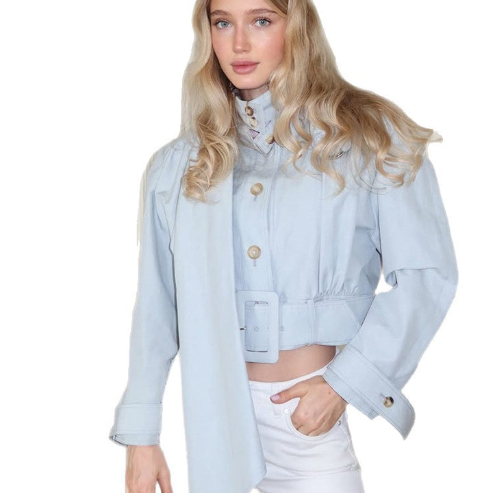 Damen Taillierte Cropped-Jacke mit überlanger Schluppe & breitem Taillengürtel Echoarchiv