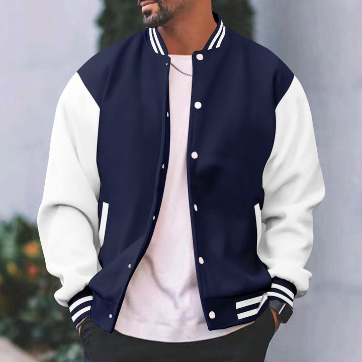 Herren Collegejacke mit kontrastierenden Ärmeln und gestreifter Bündchen Echoarchiv