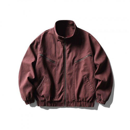 Unisex Kastenförmige Zip-Blousonjacke aus Canvas mit Stehkragen, schrägen Reißverschlusstaschen und elastischem Saum Echo Archiv