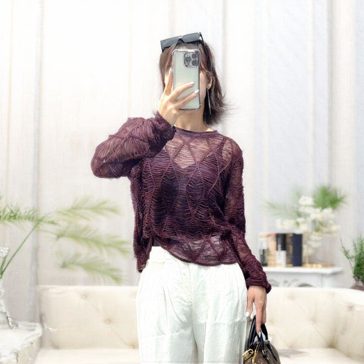 Damen Modischer Strickpullover mit offenen Maschen Echoarchiv