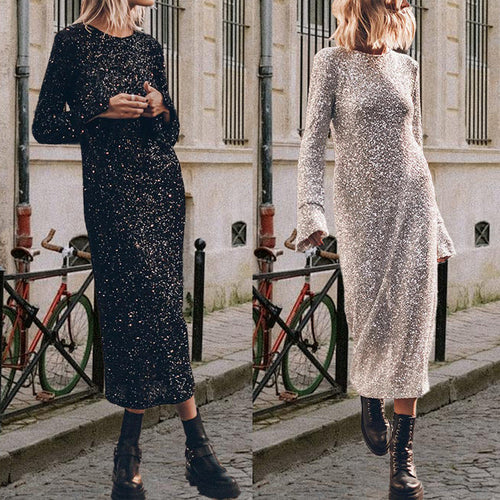 Damen Glitzerndes Langarmkleid Echoarchiv