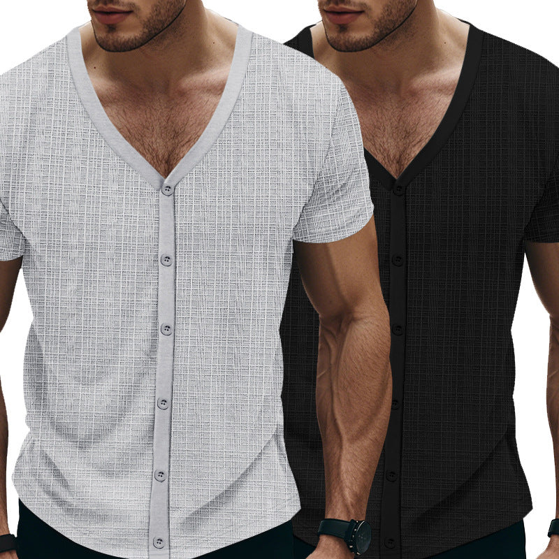 Herren elegantes Kurzarm-Henley-Shirt mit strukturiertem Design Echoarchiv