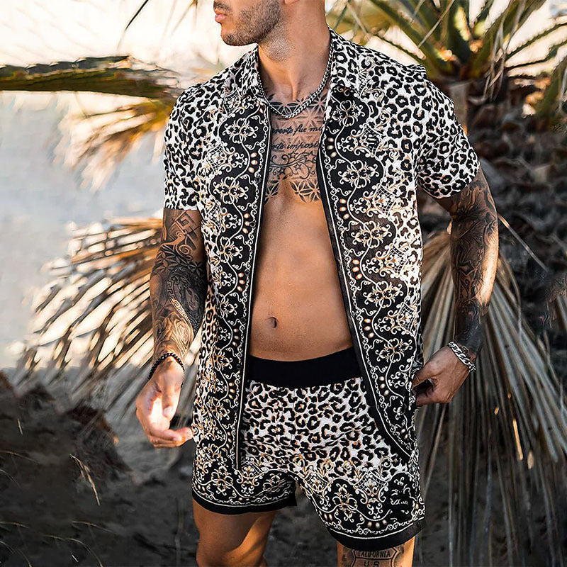 Herren Tropical Print Casual Kurzes Set Echoarchiv