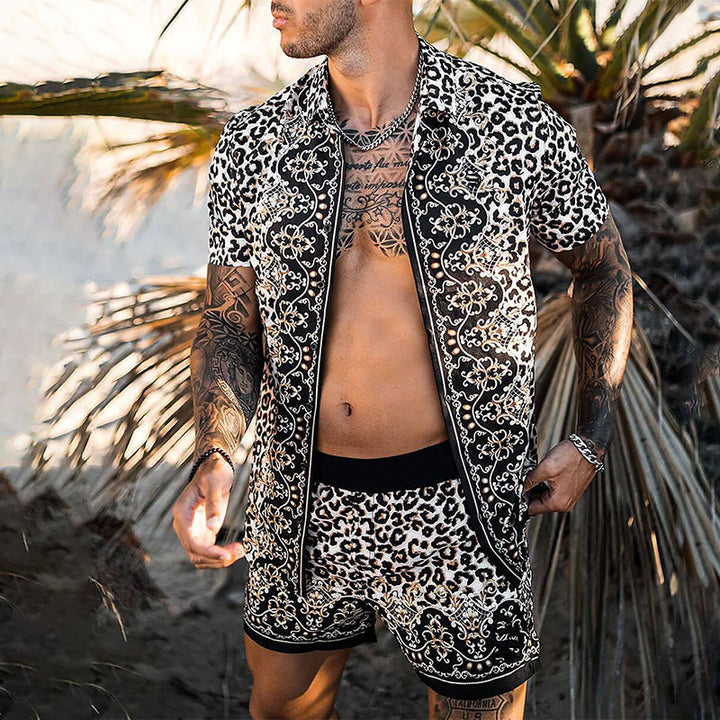 Herren Tropical Print Casual Kurzes Set Echoarchiv