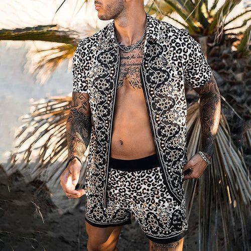 Herren Tropical Print Casual Kurzes Set Echoarchiv