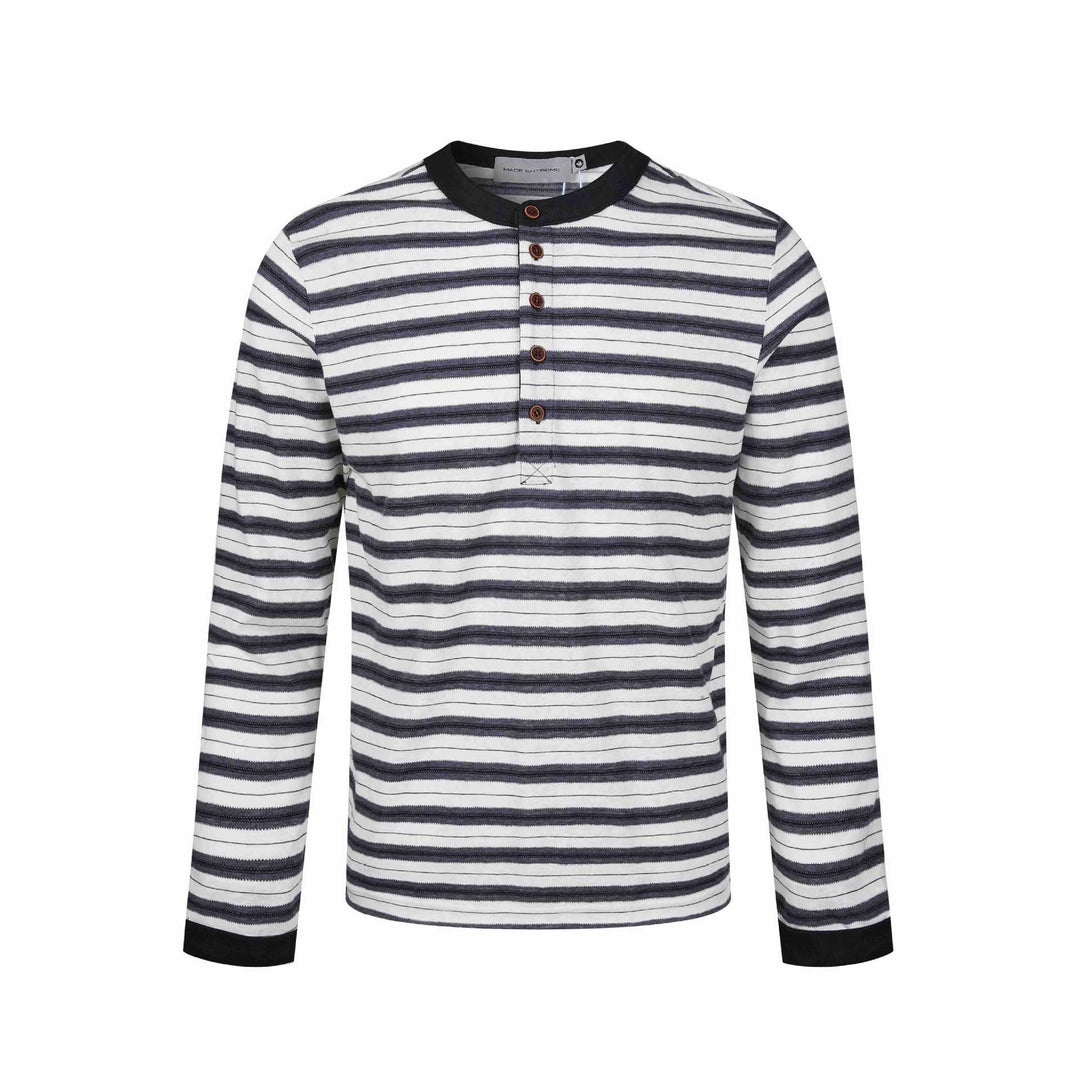 Herren Langarm-Henleyshirt mit gestreifter Struktur und Kontrastkragen Echoarchiv