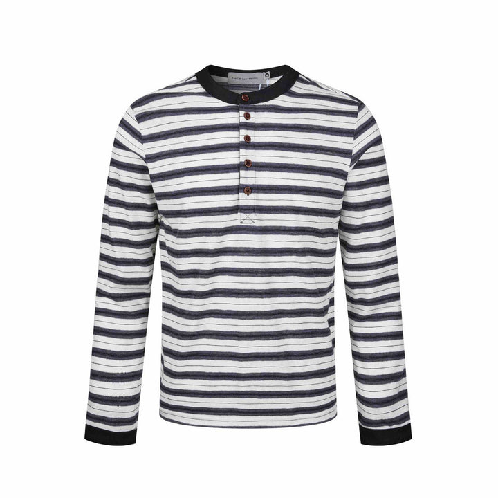 Herren Langarm-Henleyshirt mit gestreifter Struktur und Kontrastkragen Echoarchiv