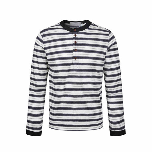 Herren Langarm-Henleyshirt mit gestreifter Struktur und Kontrastkragen Echoarchiv