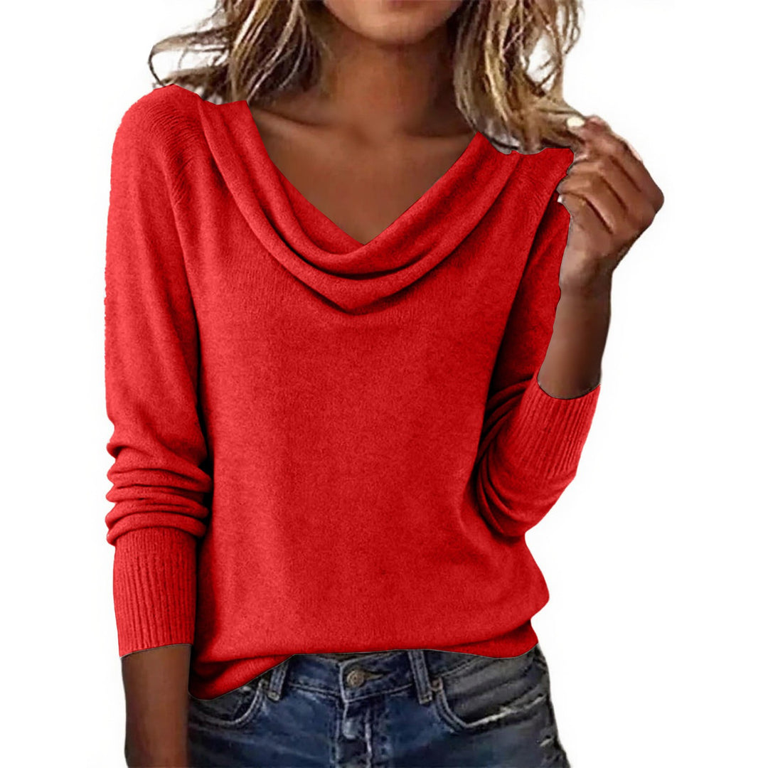 Damen Feiner Strickpullover mit Wasserfallkragen und Rippbündchen – Mavelle