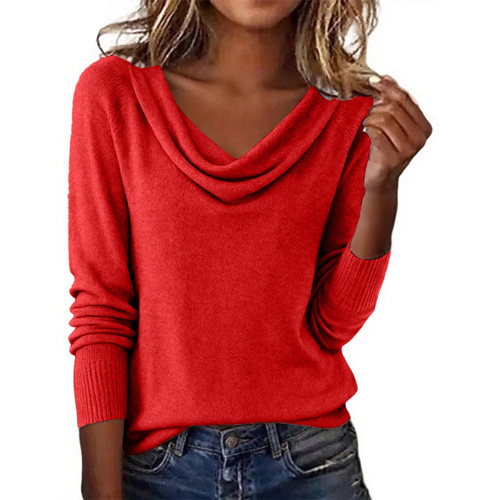 Damen Feiner Strickpullover mit Wasserfallkragen und Rippbündchen – Mavelle