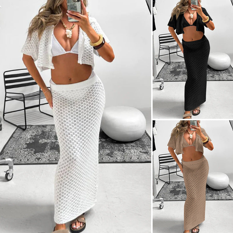 Damen gehäkeltes Crop-Top und Maxi-Rock Set Echo Archiv