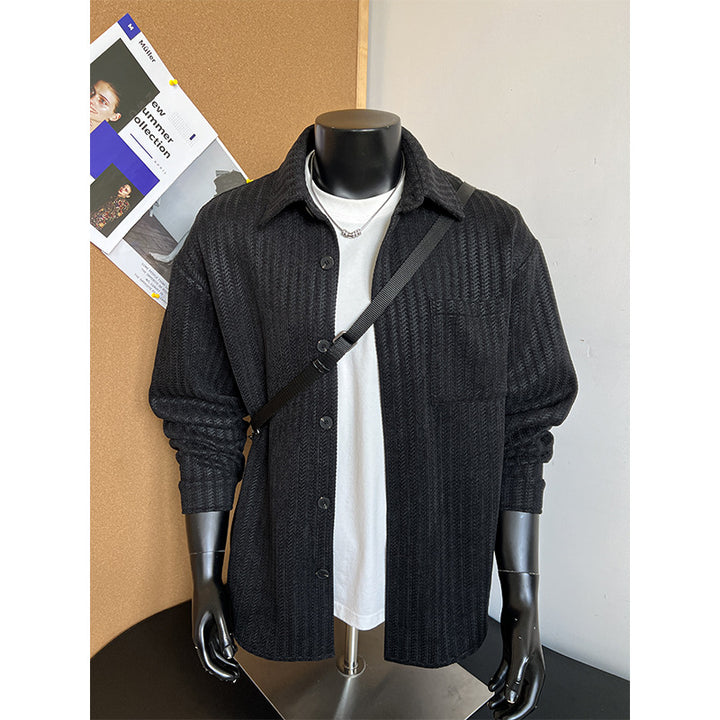 Herren Texturierte Overshirt‑Hemdjacke aus Strick mit Kentkragen Echo Archiv