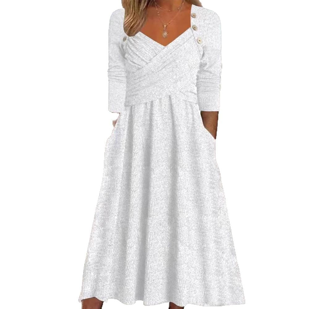 Damen nan legeres Strick-Maxikleid mit Wickeloberteil V-Ausschnitt Eingrifftaschen und Zierknopfleiste Echo Archiv