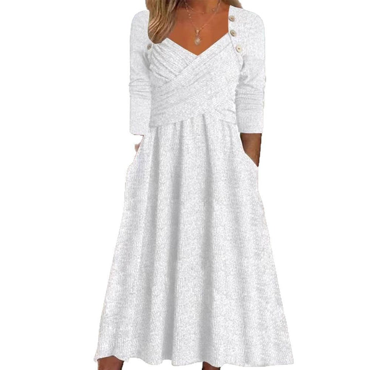 Damen nan legeres Strick-Maxikleid mit Wickeloberteil V-Ausschnitt Eingrifftaschen und Zierknopfleiste Echo Archiv