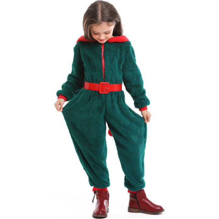 Mädchen kuscheliger Weihnachtsoverall mit Kapuze und Gürtel Echo Archiv