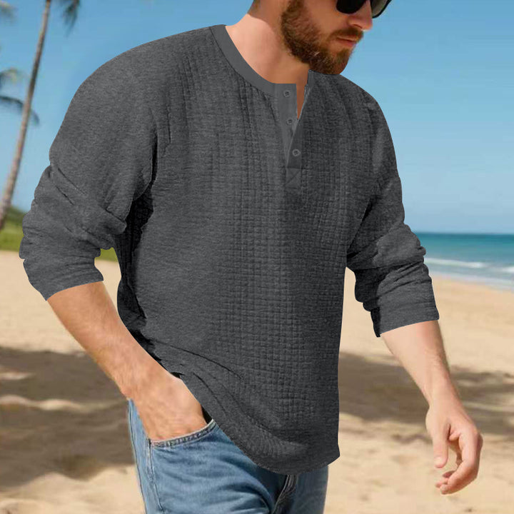Herren stilvolles Langarm-Henley-Shirt mit strukturierter Oberfläche Echoarchiv