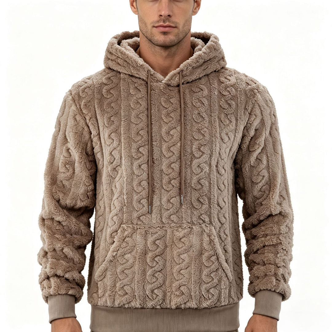 Herren Sherpa-Kapuzenpullover mit Zopfmuster, Kängurutasche und Rippbündchen Echoarchiv
