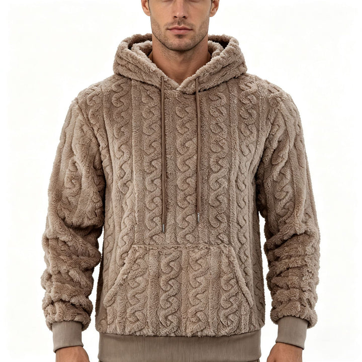Herren Sherpa-Kapuzenpullover mit Zopfmuster, Kängurutasche und Rippbündchen Echoarchiv