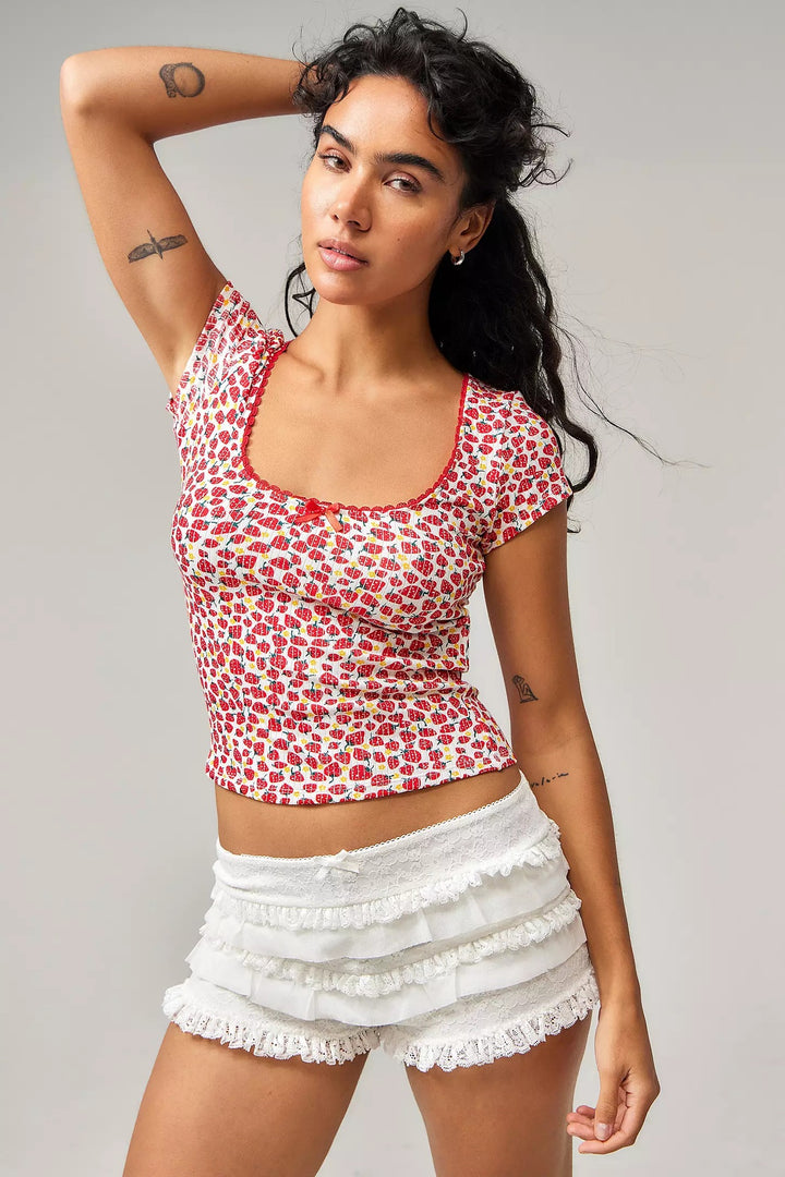 Damen Rüschen-Shorts mit elastischem Bund und verspieltem Design Echo Archiv