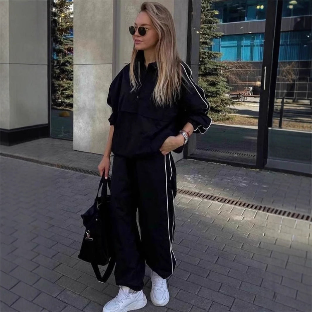 Damen Oversized Windjacke Halbzip-Anorak mit Kängurutasche und Paspelierung – Célinea