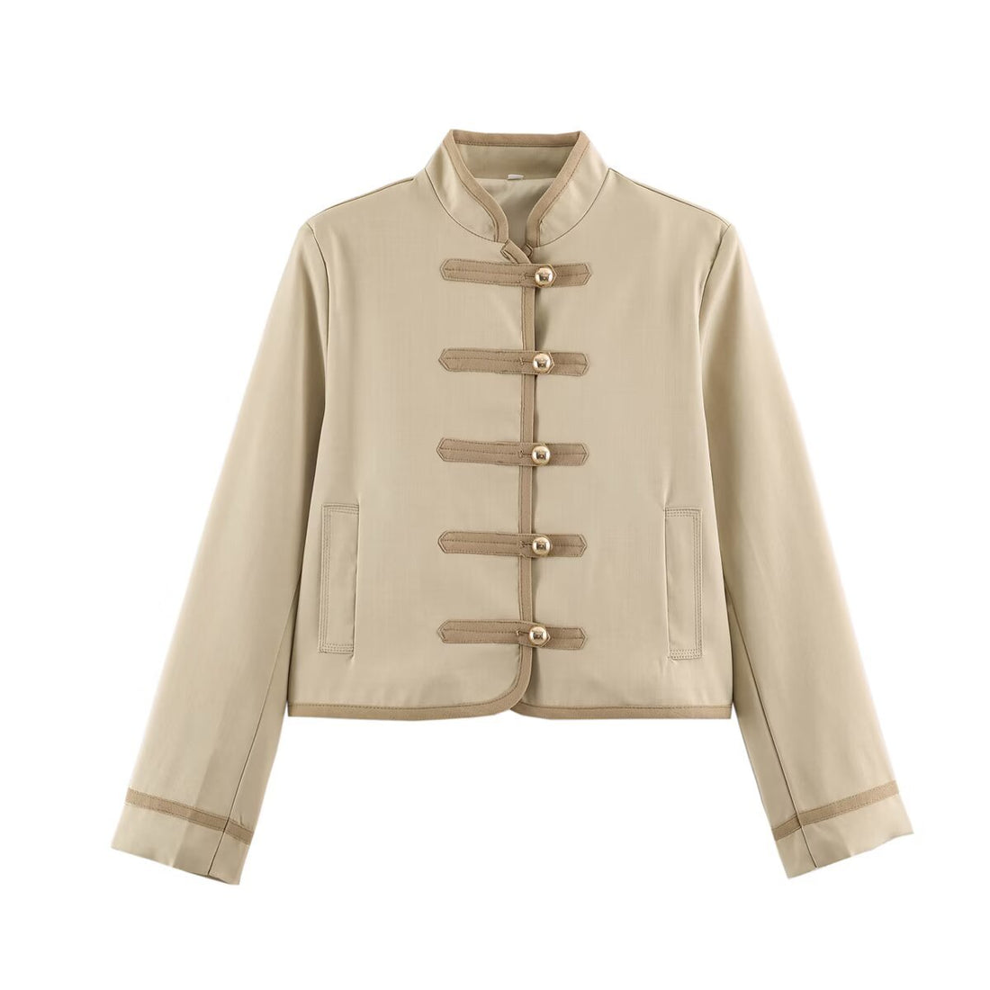 Damen Cropped Stehkragenjacke mit dekorativen Knebelverschlüssen und Boxy-Schnitt Echo Archiv