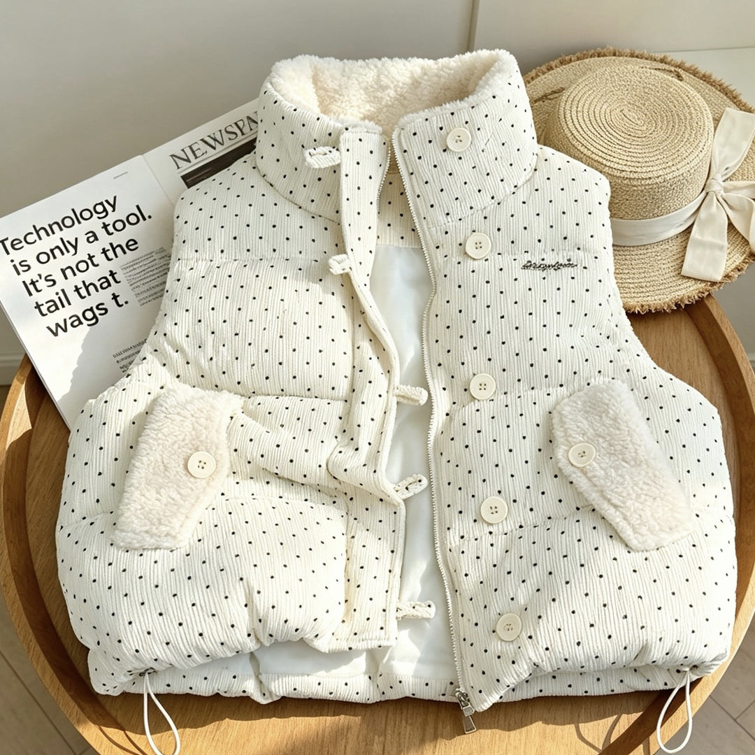 Damen wattierte Cord‑Optik Steppweste mit Teddyinnenfutter, Stehkragen und Kordelzugsaum – Avérine