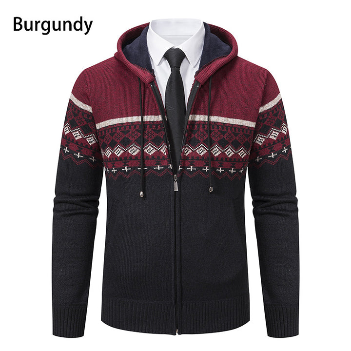 Herren stilvolle Strickjacke mit Kapuze und Norweger-Muster Echoarchiv