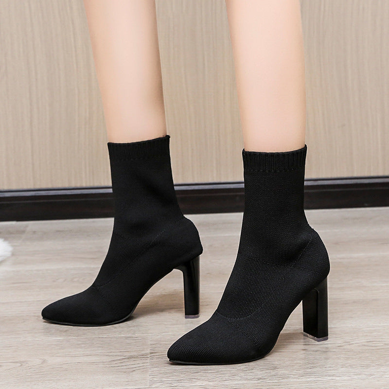 Damen Stretch‑Sock‑Boots mit gestricktem Schaft und konischem Blockabsatz Echo Archiv