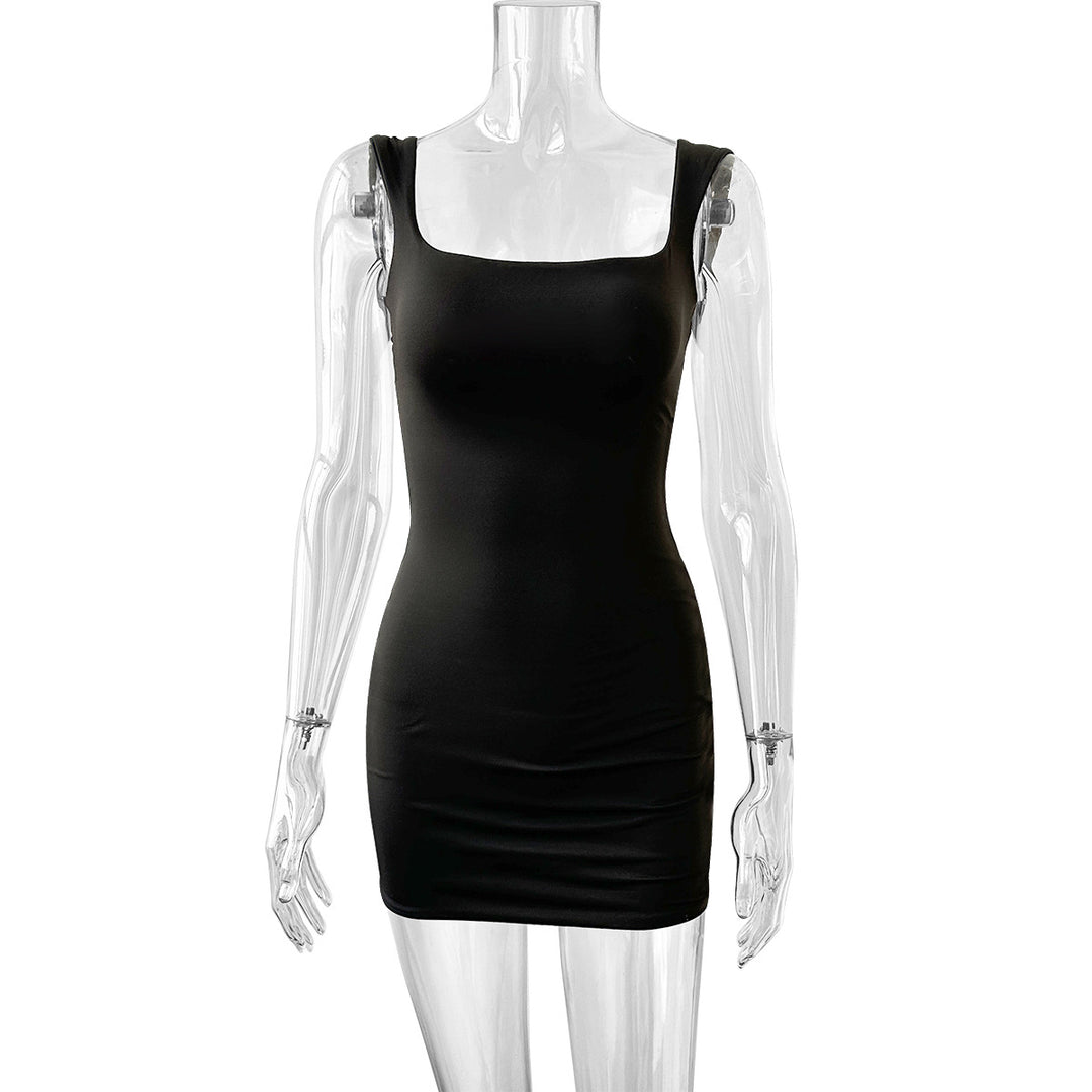 Damen figurbetontes Minikleid mit Quadrat-Ausschnitt und breiten Trägern Echo Archiv