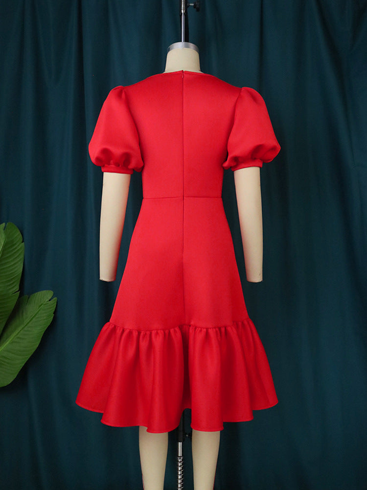 Damen elegantes Fit-and-Flare Kleid mit Puffärmeln Echo Archiv