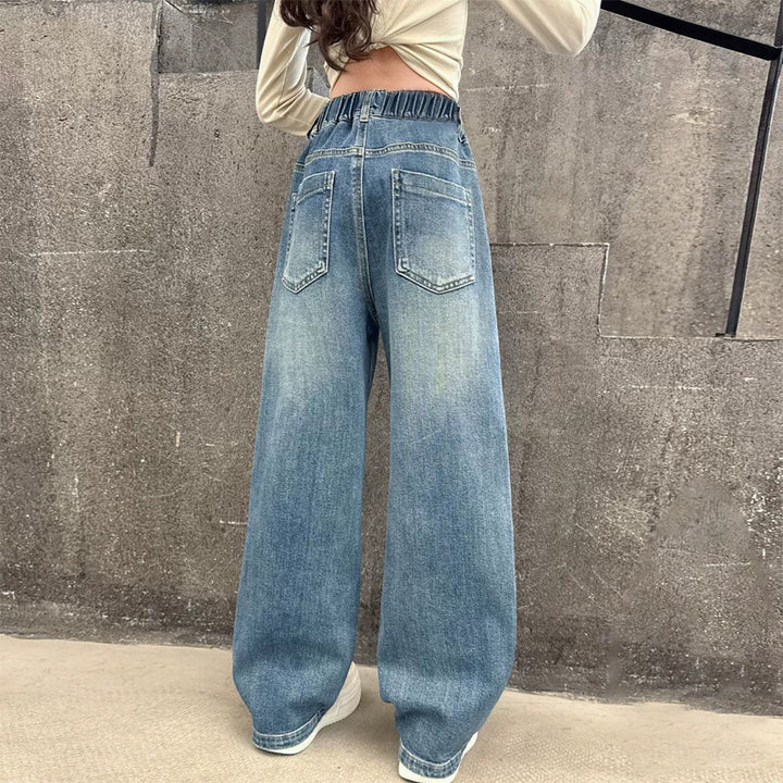 Damen weite Jeans mit hohem Bund und elastischem Einsatz Echo Archiv